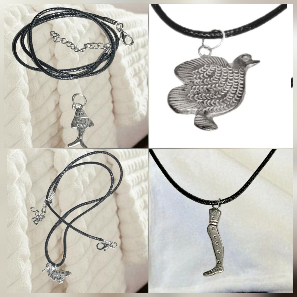 Silver Tone Pendant Necklaces Bundle – Black Cord 4 Pieces.